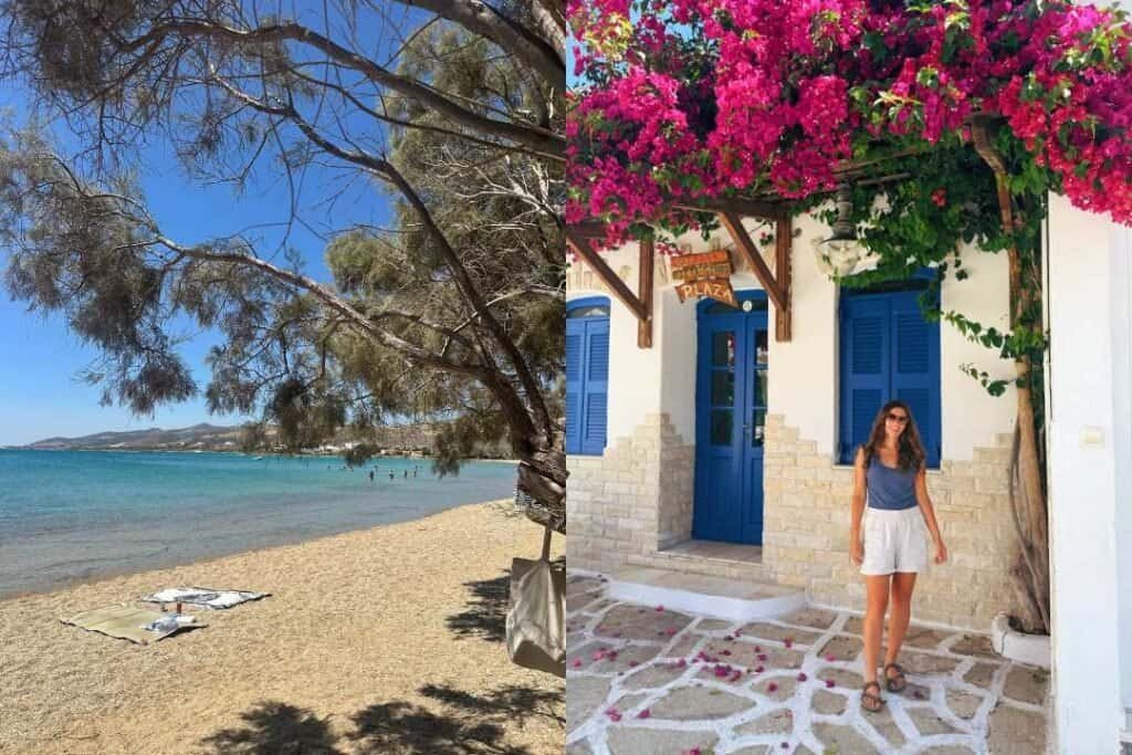 A serene beach scene at barefoot backpackers with clear turquoise waters, sandy shore, and shaded trees perfect for relaxing and enjoying nature.