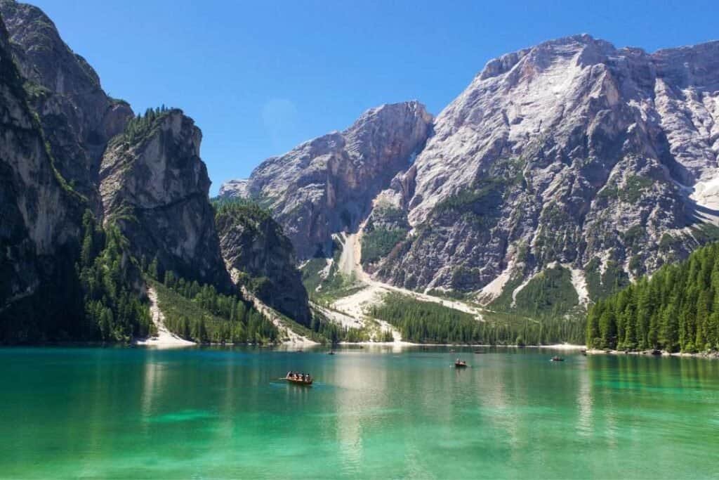 Mountains above an alpine lake in the Alps