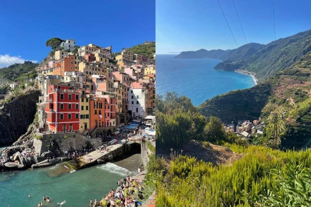Colorful waterfront village in Cinque Terre, Italy, with vibrant buildings and a scenic harbor, perfect for backpackers seeking picturesque coastal destinations.