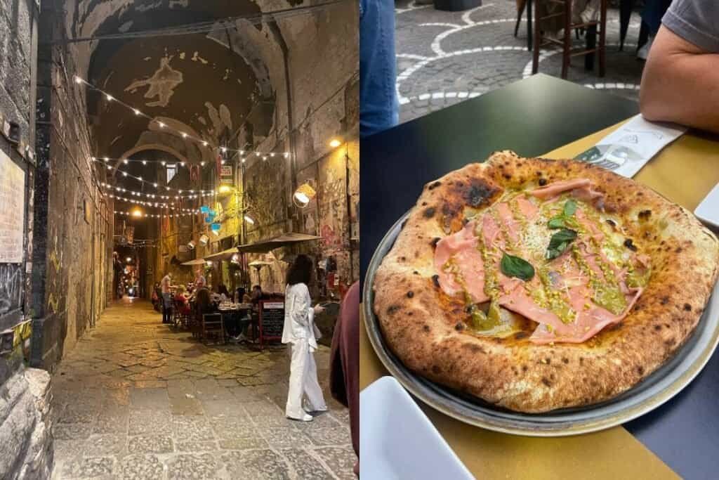 Charming European alleyway with outdoor dining, string lights, and vibrant street art, perfect for backpackers seeking authentic local experiences and nightlife.