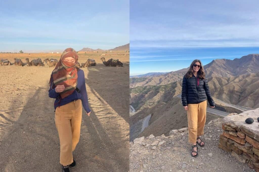 Desert adventure with camel caravans and mountain exploration, showcasing solo traveler experiencing desert and mountain landscapes. Perfect for backpackers seeking scenic nature trips and cultural experiences.