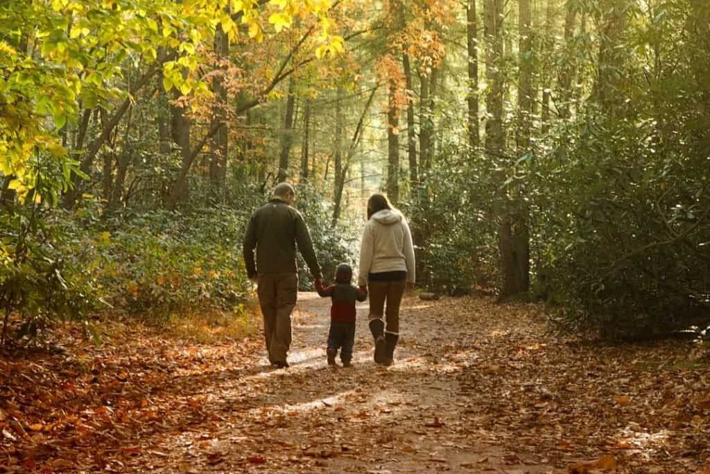 Family hiking in sweater