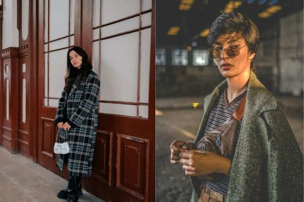 Artistic portraits of women with vintage and modern fashion styles in urban settings, emphasizing timeless elegance and mindful exploration.