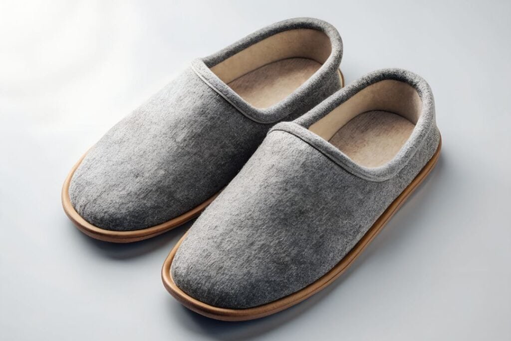 Comfy gray 100% wool slippers made from sustainable materials, perfect for mindful travel and relaxing stays.
