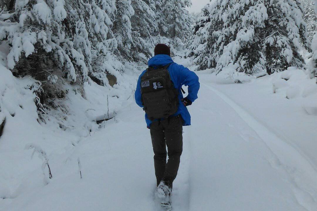 Hiking on a winter trail