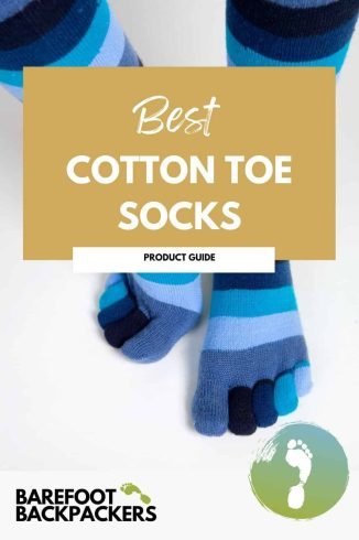 Bright blue & striped cotton toe socks ideal for sustainable travel and comfortable exploration.