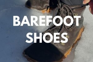 Barefoot shoes worn in snow during winter travel