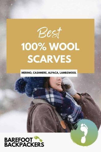 Soft wool scarf worn outdoors in winter, showcasing cozy sustainable fashion for mindful travelers.