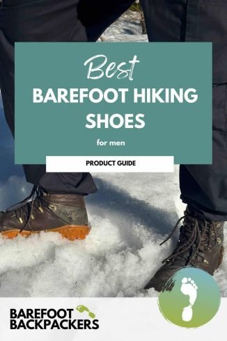 Comfy barefoot hiking shoes for men in snowy terrain, durable and supportive footwear for outdoor adventures.