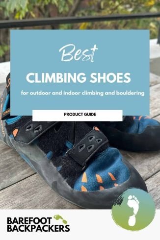 Climbing shoes with outdoor and indoor grip, perfect for sustainable bouldering and hiking adventures.