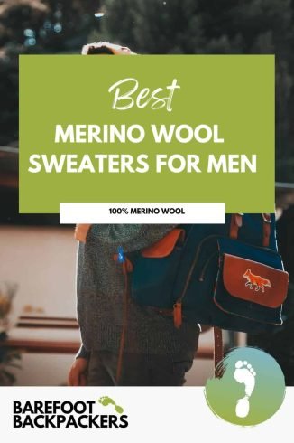 Merino wool men's sweater, sustainable warm clothing, eco-friendly fashion, outdoor apparel, mindful travel wardrobe.
