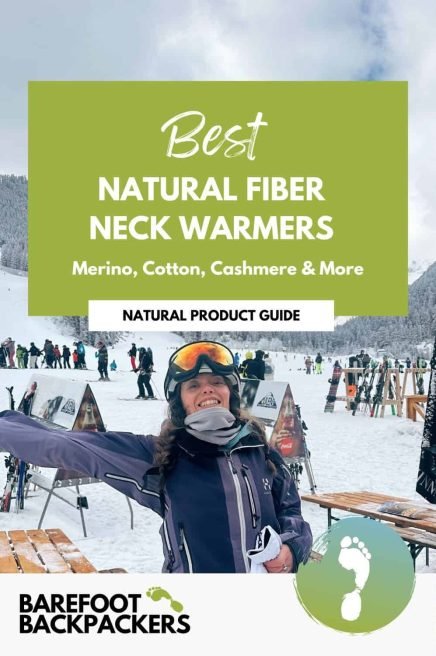 Soft, warm neck warmer for skiing in a snowy mountain landscape enjoying winter sports with safety gear.