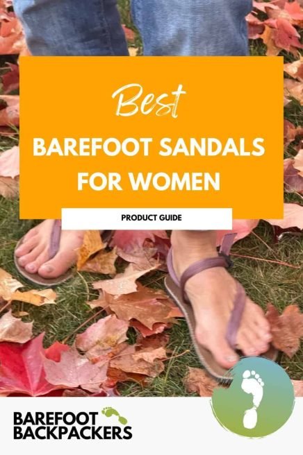 barefoot sandals Comfy women's barefoot sandals walking on autumn leaves in outdoor park.