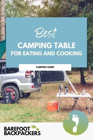 A portable camping table set up outdoors for mindful cooking and eating in nature, emphasizing sustainable travel and connect.