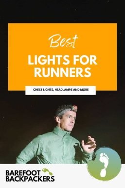Bright headlamp illuminating a trail at night, perfect for runners exploring outdoors after dark.