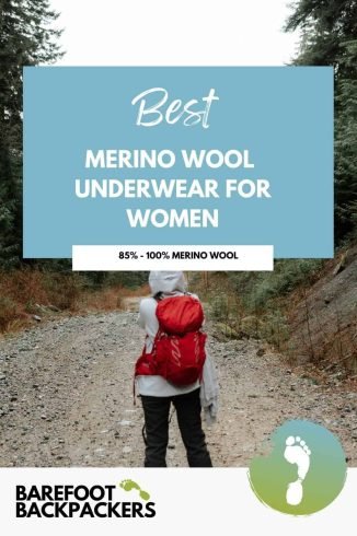 Merino wool women's underwear in outdoor forest setting, highlighting sustainable and comfortable travel essentials.