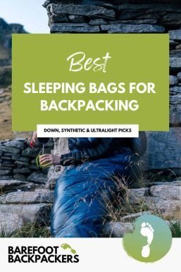 An image showcasing a person resting outdoors with a sustainable sleeping bag, emphasizing mindful travel, connection to natu.